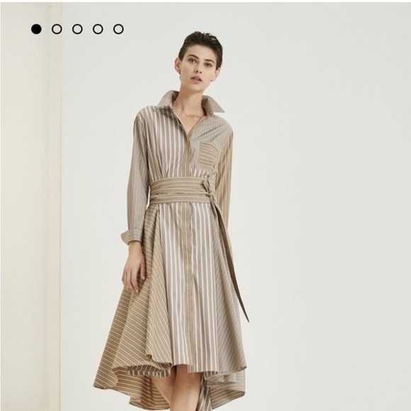 Brunello Cucinelli Beige and Brown Striped High-Low Dress - Picture 3 of 9